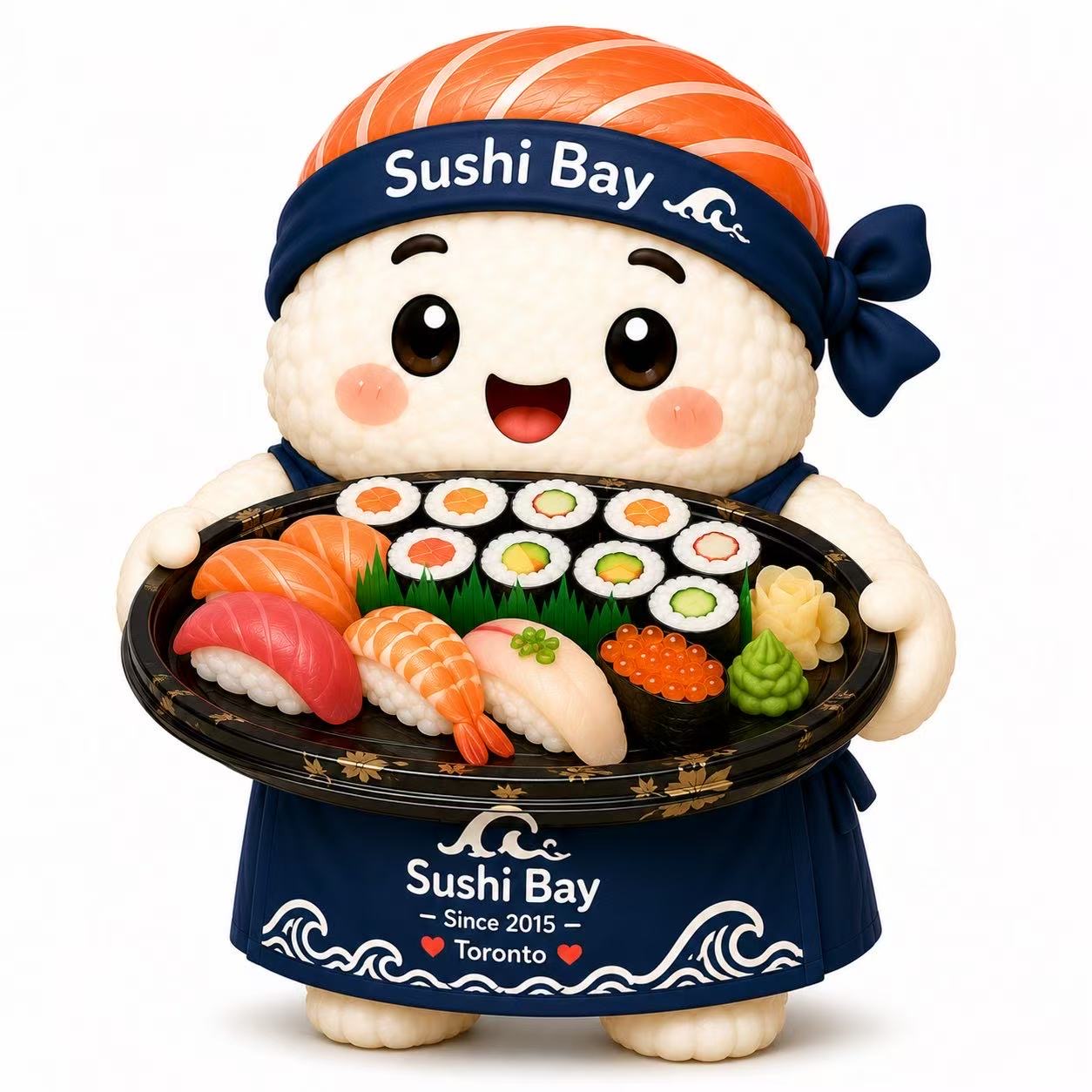 Sushi Bay Mascot with Sushi Platter